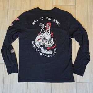 Harley-Davidson Skull Graphic Long Sleeve Shirt Rad To The Bone Mens L Slim